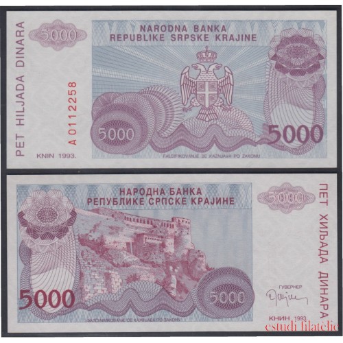 Croacia 5000 dinares 1993 Billete Banknote Sin Circular