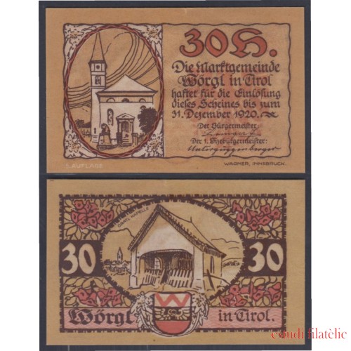 Austria Tirol 30 Hellers 1920 Billete Banknote Sin Circular