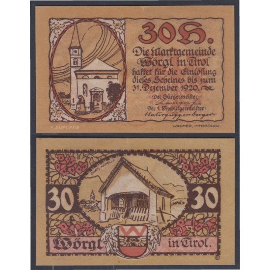 Austria Tirol 30 Hellers 1920 Billete Banknote Sin Circular Austria Tirol 30 Hellers 1920 Billete Banknote Sin Circular