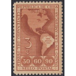 VAR1 Cuba 288 1944 Centenario del Primer Sello Postal MNH VAR1 Cuba 288 1944 Centenario del Primer Sello Postal MNH