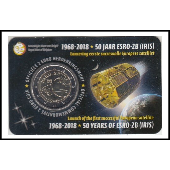 Bélgica 2018 Cartera Oficial Coin Card Moneda 2 € conmemorativo Satélite ESRO-2B Bélgica 2018 Cartera Oficial Coin Card Moneda 2 € conmemorativo Satélite ESRO-2B