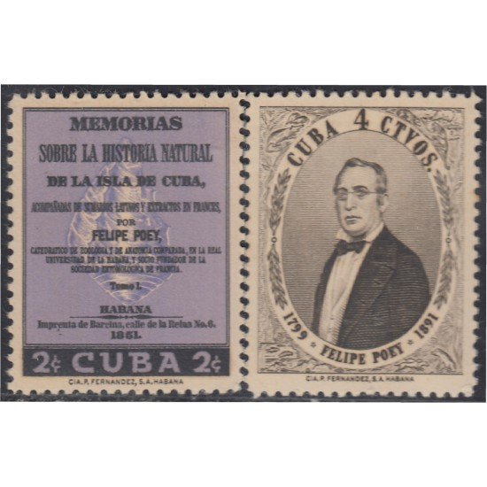 Cuba 493/94 1958 Felipe Poey MH Cuba 493/94 1958 Felipe Poey MH