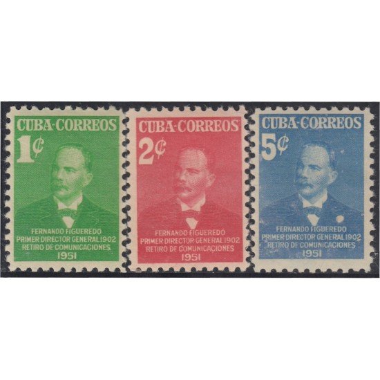 Cuba 324/26 1949 Fernando Figueredo Dtor Retiro de Comunicaciones MH Cuba 324/26 1949 Fernando Figueredo Dtor Retiro de Comunicaciones MH