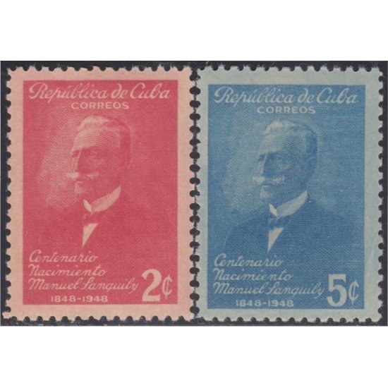 Cuba 321/22 1949 Centenario del nacimiento de Manuel Sanguily Sin Goma Cuba 321/22 1949 Centenario del nacimiento de Manuel Sanguily Sin Goma