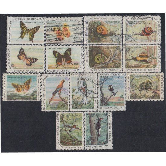 Cuba 568/82 1961 Navidad Christmas Pájaros Mariposas Birds Butterflies usados Cuba 568/82 1961 Navidad Christmas Pájaros Mariposas Birds Butterflies usados