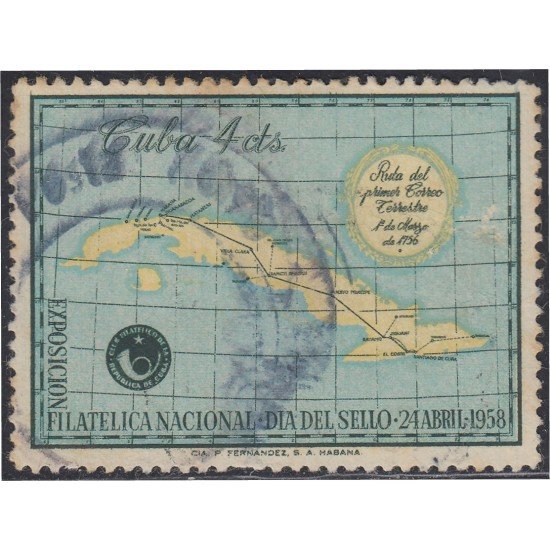 Cuba 478 1958 Exposición Filatélica Nacional Día del sello usados Cuba 478 1958 Exposición Filatélica Nacional Día del sello usados