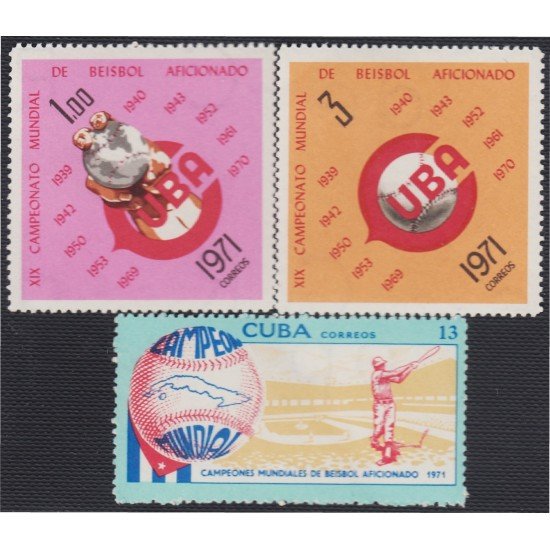 Cuba 1533/35 1971 Cuba Campeón de Béisbol aficionado MH Cuba 1533/35 1971 Cuba Campeón de Béisbol aficionado MH