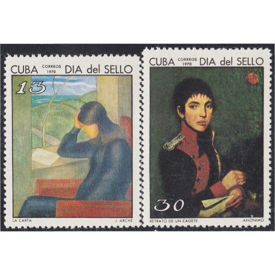 Cuba 1395/96 1970 Día del sello La Carta Retrato de un Cadete MH Cuba 1395/96 1970 Día del sello La Carta Retrato de un Cadete MH