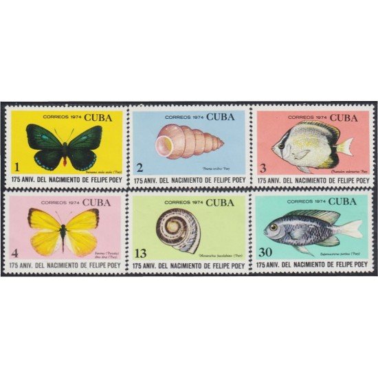 FAU5 Cuba 1768/73 1974 Peces Moluscos Mariposas Fishes Butterflies MNH