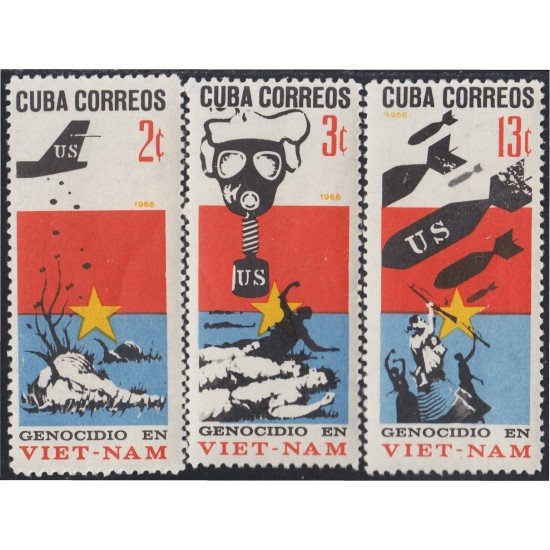 Cuba 1047/49 1966 Genocidio en Vietnam Sin goma