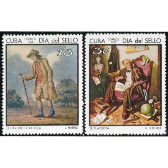 PI1/FL2/VAR1 Cuba 1233/34 1968 Día del sello El Cartero y El Filatelista MNH PI1/FL2/VAR1 Cuba 1233/34 1968 Día del sello El Cartero y El Filatelista MNH