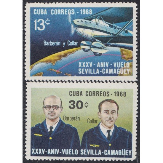 Cuba 1210/11 1968 XXXV Aniversario vuelo Sevilla Camaguey Avioneta Barberán y Collar MNH Cuba 1210/11 1968 XXXV Aniversario vuelo Sevilla Camaguey Avioneta Barberán y Collar MNH