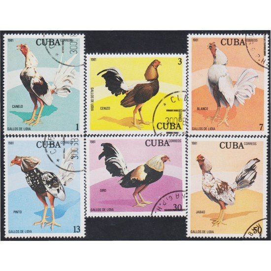 Cuba 2268/73 1981 Gallos roosters usados Cuba 2268/73 1981 Gallos roosters usados