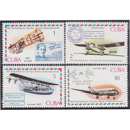 Cuba 2026/29 1977 50 Aniversario de correo aéreo internacional MNH Cuba 2026/29 1977 50 Aniversario de correo aéreo internacional MNH