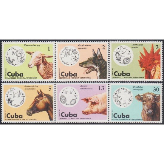 Cuba 1886/91 1975 Desarrollo medicina veterinaria Gallo Oveja Caballo Puerco Vaca Perro MNH Cuba 1886/91 1975 Desarrollo medicina veterinaria Gallo Oveja Caballo Puerco Vaca Perro MNH