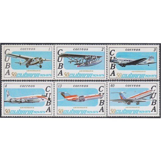 Cuba 2148/53 1979 50 Aniversario de Cubana de Aviación Avión MNH Cuba 2148/53 1979 50 Aniversario de Cubana de Aviación Avión MNH
