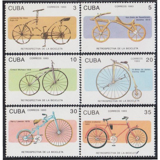Cuba 3295/00 1993 Bicicleta su retrospectiva MNH Cuba 3295/00 1993 Bicicleta su retrospectiva MNH
