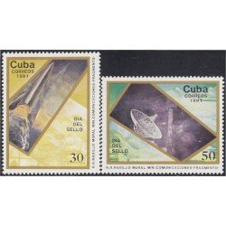 Cuba 3114/15 1991 Dia del sello Mural cohete satélite MNH