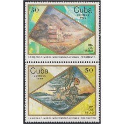 Cuba 2933/34 1989 Día del sello Mural MNH Cuba 2933/34 1989 Día del sello Mural MNH