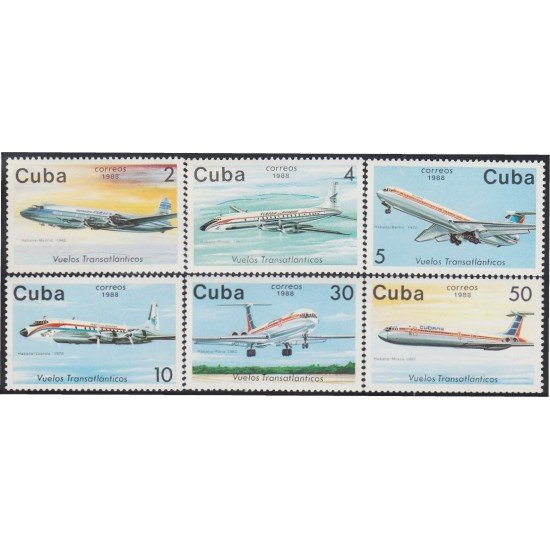 Cuba 2849/54 1988 Vuelos Transatlánticos Aviones MNH Cuba 2849/54 1988 Vuelos Transatlánticos Aviones MNH