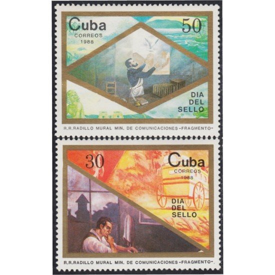 Cuba 2847/48 1988 Día del sello Mural MNH Cuba 2847/48 1988 Día del sello Mural MNH