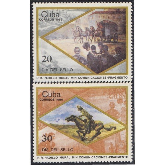Cuba 2691/92 1986 Día del sello Mural MNH