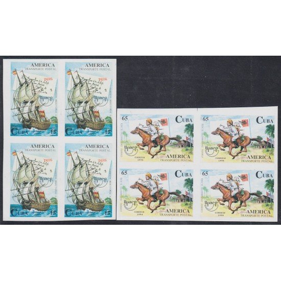 Cuba 3418/19 Bl.4 1994 América UPAEP Transporte postal Barco Caballo Boat Horse Sin dentar Cuba 3418/19 Bl.4 1994 América UPAEP Transporte postal Barco Caballo Boat Horse Sin dentar