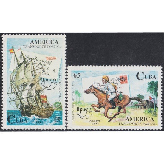 Cuba 3418/19 1994 América UPAEP Transporte postal Barco Caballo Boat Horse MNH Cuba 3418/19 1994 América UPAEP Transporte postal Barco Caballo Boat Horse MNH
