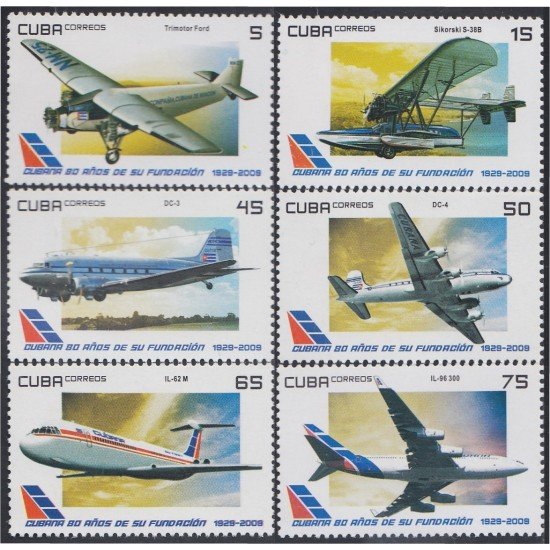 Cuba 4750/55 2009 80 Aniversario de Cubana de Aviación Aviones planes MNH Cuba 4750/55 2009 80 Aniversario de Cubana de Aviación Aviones planes MNH