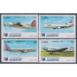 Cuba 3834/37 1999 70 Aniversario de Cubana de Aviación Aviones planes MNH Cuba 3834/37 1999 70 Aniversario de Cubana de Aviación Aviones planes MNH