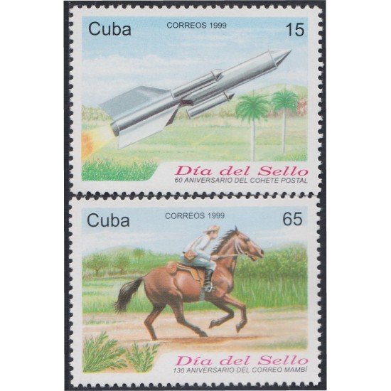 Cuba 3798/99 1999 60 Aniversario del Cohete postal y 130 del correo mambí caballo horse MNH Cuba 3798/99 1999 60 Aniversario del Cohete postal y 130 del correo mambí caballo horse MNH