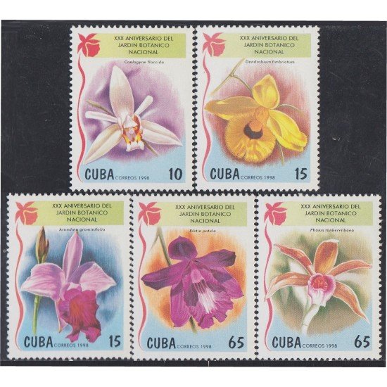 Cuba 3735/39 1998 XXX Aniversario del Jardín Botánico Nacional Orquídeas Flores Flowers MNH