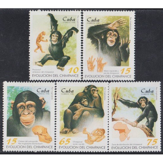 Cuba 3713/17 1998 Evolución del Chimpancé MNH Cuba 3713/17 1998 Evolución del Chimpancé MNH