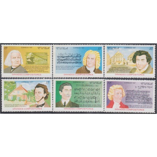 Cuba 3653/58 1997 Grandes compositores Juan Sebastián Bach MNH Cuba 3653/58 1997 Grandes compositores Juan Sebastián Bach MNH
