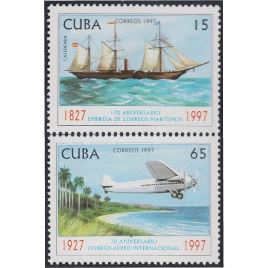 Cuba 3620/21 1997 Correo marítimo y aéreo avión barco plane and boat MNH Cuba 3620/21 1997 Correo marítimo y aéreo avión barco plane and boat MNH