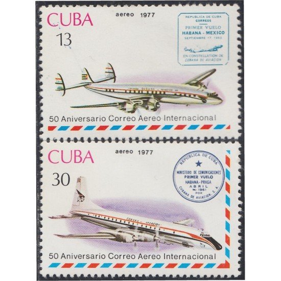 Cuba A- 265/66 1977 50 Aniversario del Correo Aéreo Internacional MNH Cuba A- 265/66 1977 50 Aniversario del Correo Aéreo Internacional MNH