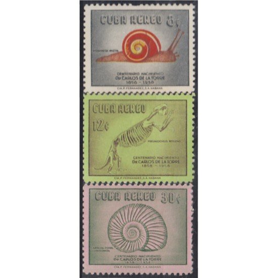 Cuba Aéreo 182/84 1958 Crustáceos Fósiles Centenario nacimiento Carlos de la Torre MNH Cuba Aéreo 182/84 1958 Crustáceos Fósiles Centenario nacimiento Carlos de la Torre MNH