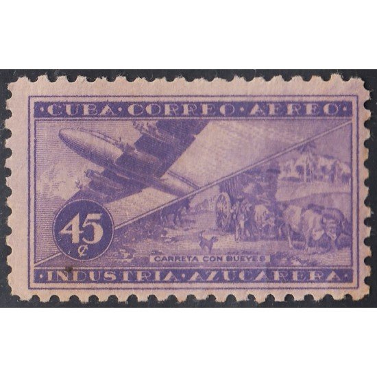 Cuba A- 102 1954 Industria azucarera Carreta con bueyes Avión MNH Cuba A- 102 1954 Industria azucarera Carreta con bueyes Avión MNH