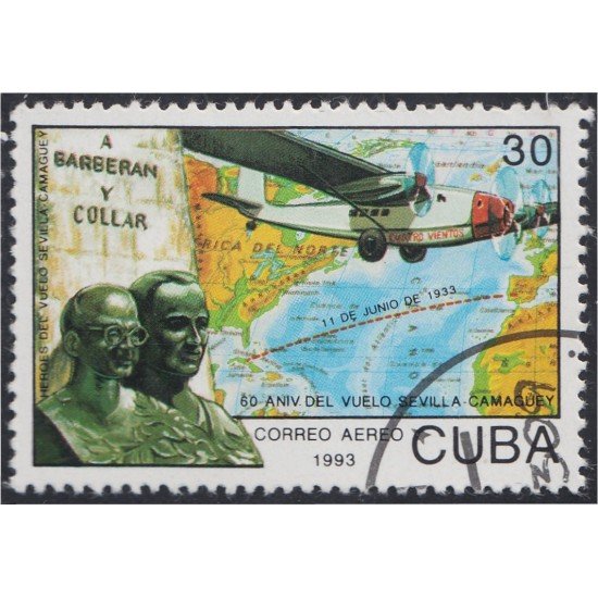 Cuba A- 321 1979 60 Aniversario del vuelo Sevilla-Camaguey Barberan y Collar usados Cuba A- 321 1979 60 Aniversario del vuelo Sevilla-Camaguey Barberan y Collar usados