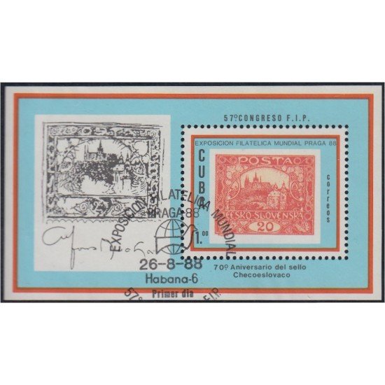 Cuba HB 111 1988 70 Aniversario del Sello Checoeslovaco usados Cuba HB 111 1988 70 Aniversario del Sello Checoeslovaco usados