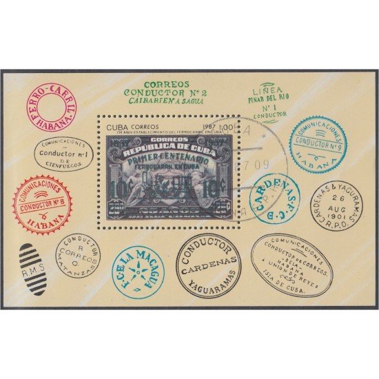 Cuba HB 102 1987 150 Aniversario del establecimiento del ferrocarril en Cuba usados Cuba HB 102 1987 150 Aniversario del establecimiento del ferrocarril en Cuba usados