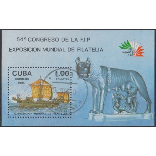 Cuba HB 90 1985 Exposición Filatélica Mundial Italia 85 Barco usados Cuba HB 90 1985 Exposición Filatélica Mundial Italia 85 Barco usados