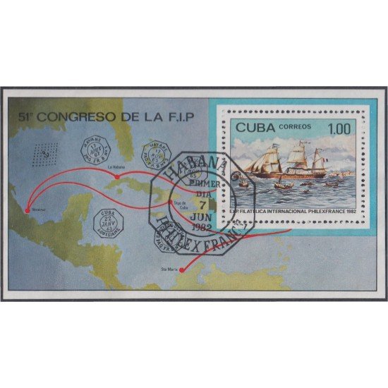 Cuba HB 71 1982 Exposición Filatélica Internacional Philexfrance 82 Barco Boat usados Cuba HB 71 1982 Exposición Filatélica Internacional Philexfrance 82 Barco Boat usados