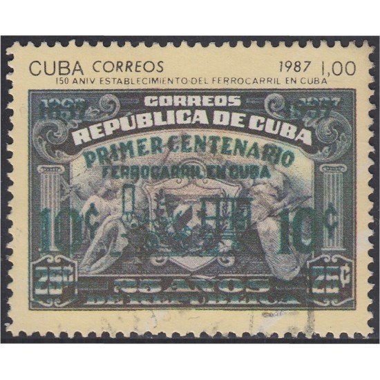 Cuba SH 102 1987 150 Aniversario del establecimiento del ferrocarril en Cuba usados Cuba SH 102 1987 150 Aniversario del establecimiento del ferrocarril en Cuba usados