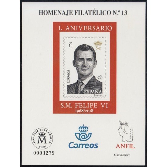 España Spain Homenaje Filatélico 13 2018 L Aniversario S.M. Felipe VI