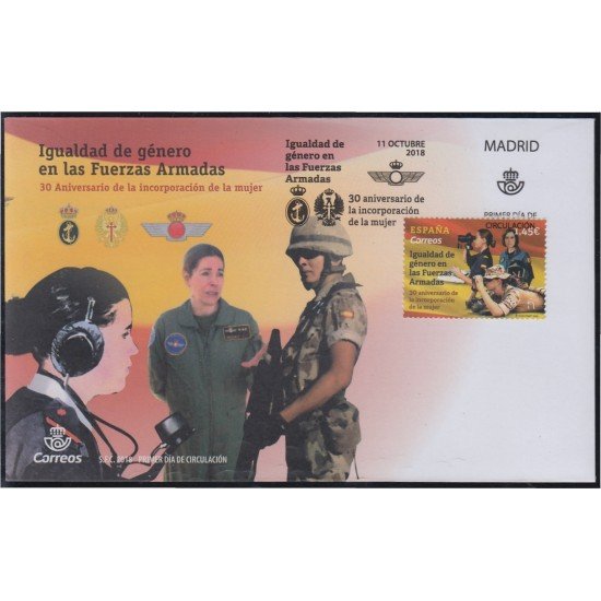 España Spain 5262 2018 30 Aniversario de la incorporación de la mujer en las Fuerzas Armadas SPD Sobre Primer Día España Spain 5262 2018 30 Aniversario de la incorporación de la mujer en las Fuerzas Armadas SPD Sobre Primer Día