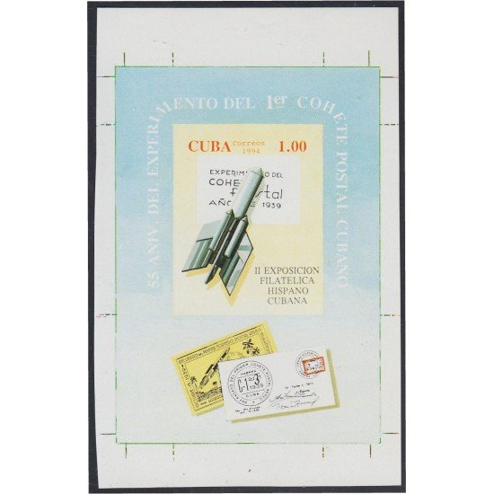 Cuba HB 139b ERROR 1994 55 Aniversario del 1er experimento de cohete postal cubano Ausencia de color verde MNH Cuba HB 139b ERROR 1994 55 Aniversario del 1er experimento de cohete postal cubano Ausencia de color verde MNH