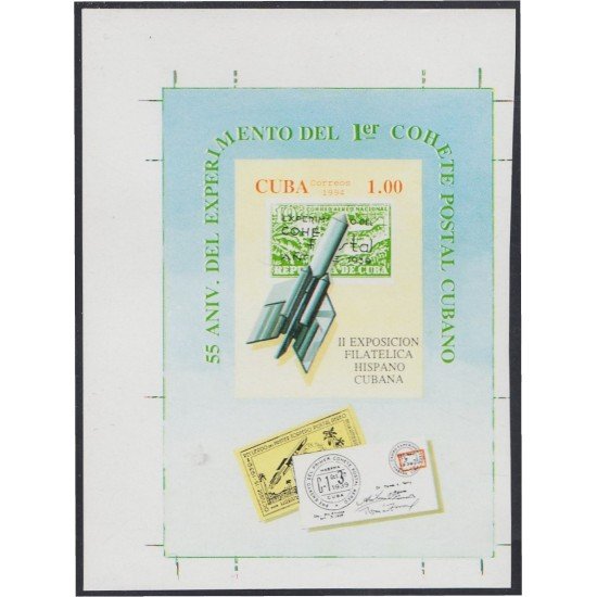 Cuba HB 139 1994 55 Aniversario del 1er experimento de cohete postal cubano Sin dentar MNH Cuba HB 139 1994 55 Aniversario del 1er experimento de cohete postal cubano Sin dentar MNH