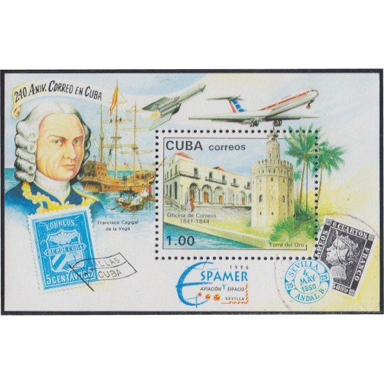 Cuba HB 145 1996 24 Aniversario del correo en Cuba usados Cuba HB 145 1996 24 Aniversario del correo en Cuba usados
