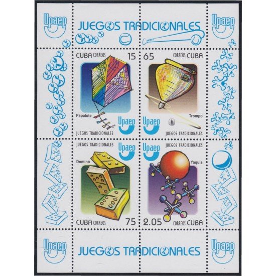 Cuba HB 260 2009 Juegos tradicionales Papalote Dominó Yaquis Trompo MNH Cuba HB 260 2009 Juegos tradicionales Papalote Dominó Yaquis Trompo MNH